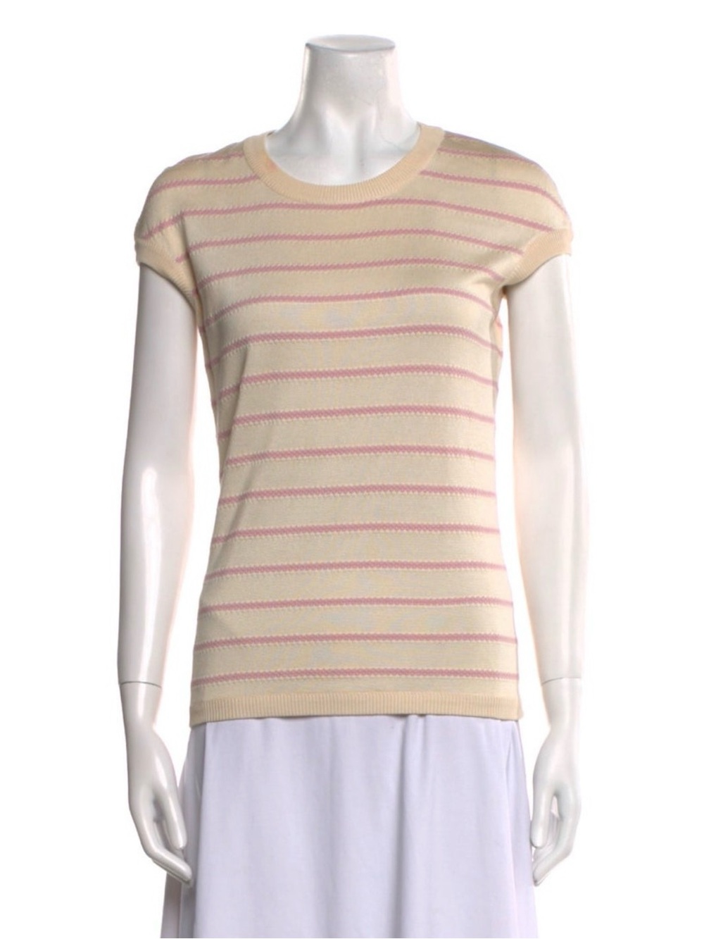 Valentino Cream Pink Striped Short Sleeve Knit Sweater S Italy